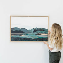 Load image into Gallery viewer, Artist hanging the fine art mountain painting.
