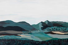 Load image into Gallery viewer, Original fine art mountain painting with green, blue, and brown.
